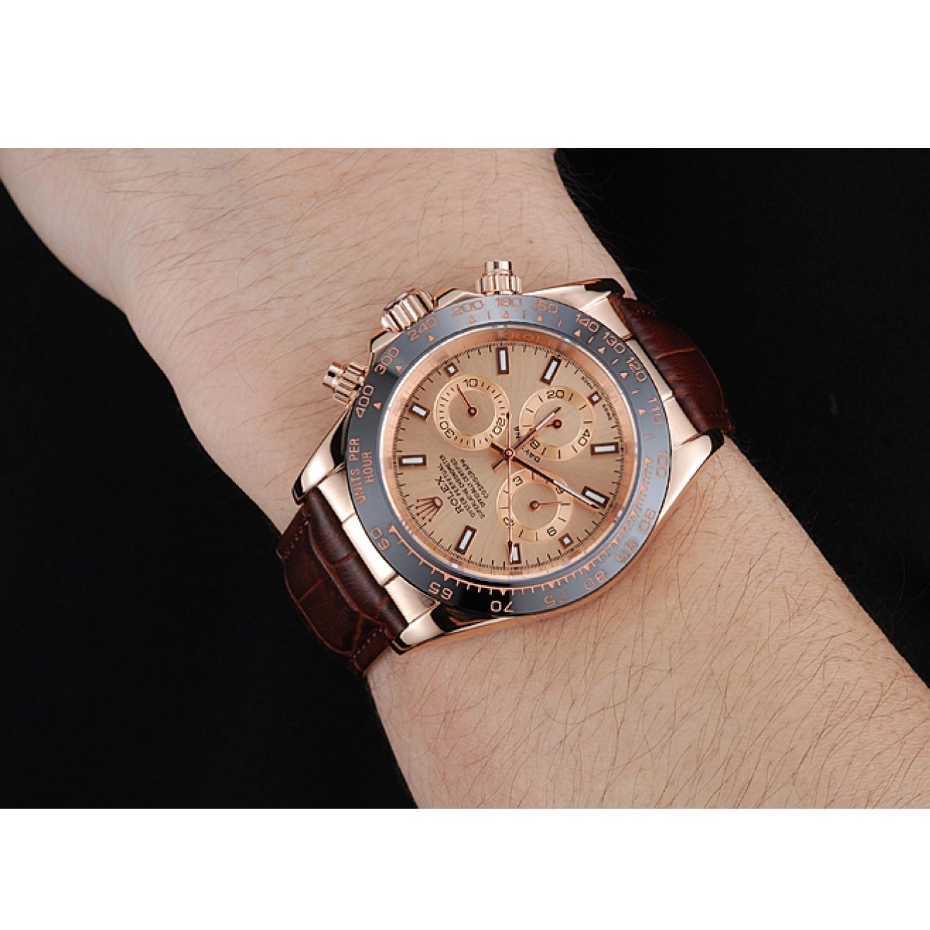 Best AAA Replica Sites Rose Bracelet Leather Cosmograph Brown Rolex Gold 1454243 Daytona Dial Brown Case 0518